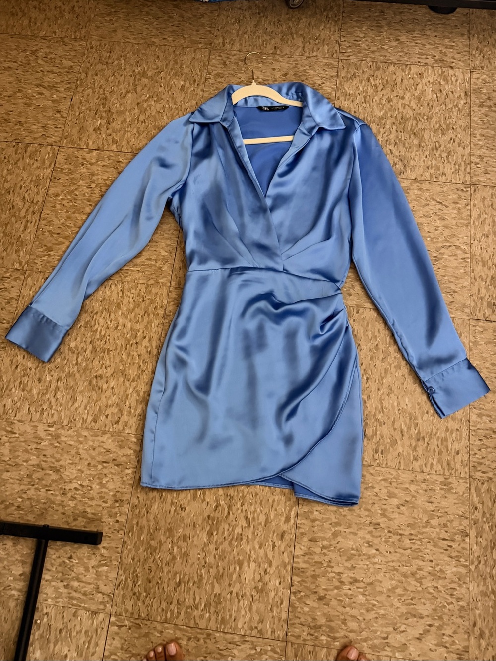 Zara Satin Wrap-Style Midi Dress in Blue